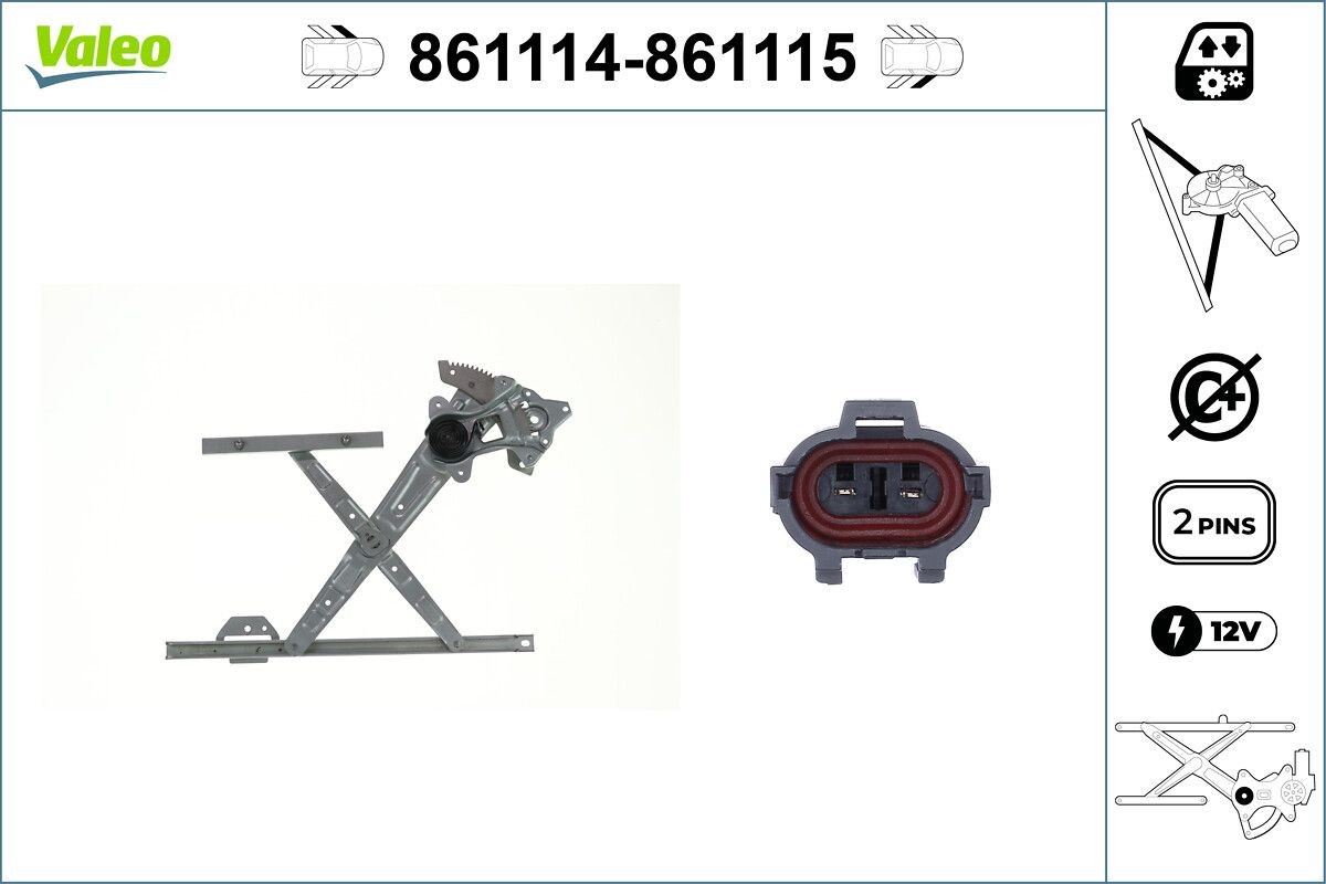 Raammechanisme VALEO 861114 VALEO 861114 Raammechaniek links voor en achter Hyundai TUCSON 2009