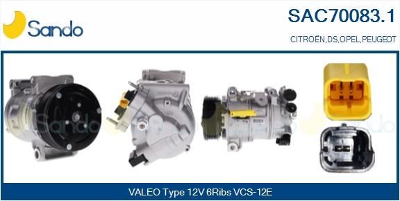 SANDO Compresseur de climatisation SAC70083.1 Moteur de climatisation PEUGEOT SANDO SAC70083.1