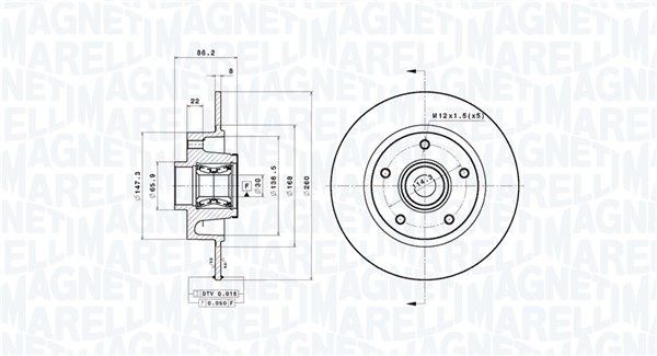 MAGNETI MARELLI Brzdový kotouč 360406212500 Kotúčové brzdy MAGNETI MARELLI Renault Symbol 360406212500