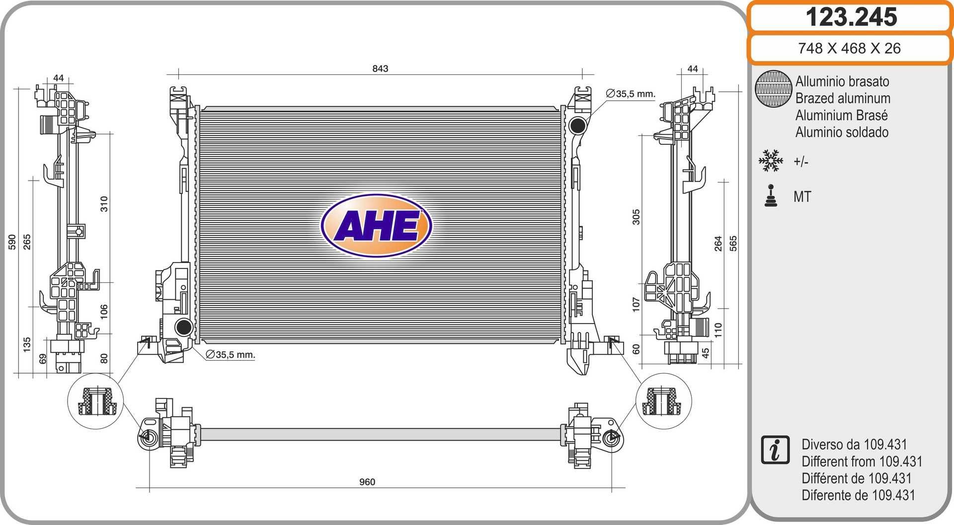 AHE Radiator, motorkjøling 123.245 123.245 Radiator RENAULT MEGANE AHE