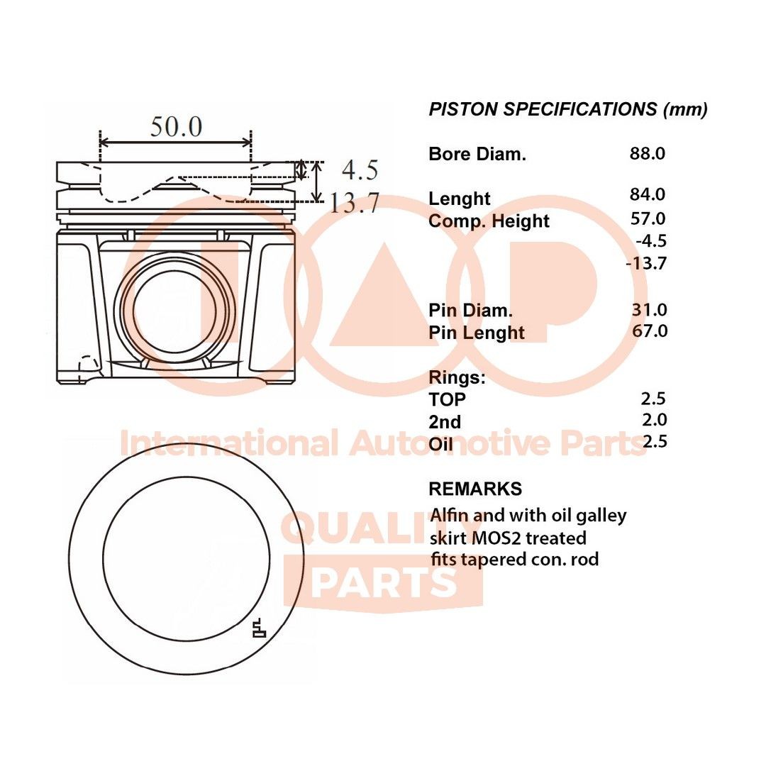 IAP QUALITY PARTS Pistone motore 100-08033 100-08033 Pistone IAP QUALITY PARTS FIAT 500 costo