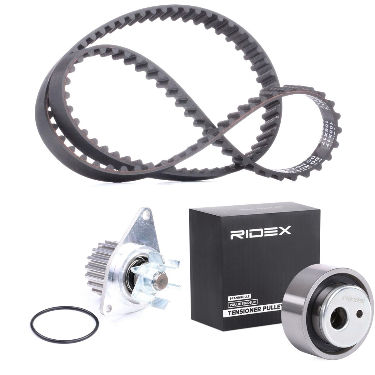 RIDEX Kit de distribution + pompe à eau 3096W0728 3096W0728 Pompe à eau + kit de courroie de distribution PEUGEOT 107 RIDEX