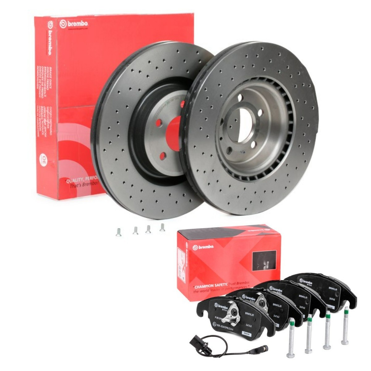 Brake discs and pads set BREMBO BRB3405N0485 BREMBO Xtra BRB3405N0485 2012 AUDI Q5 brake discs and pads replacement