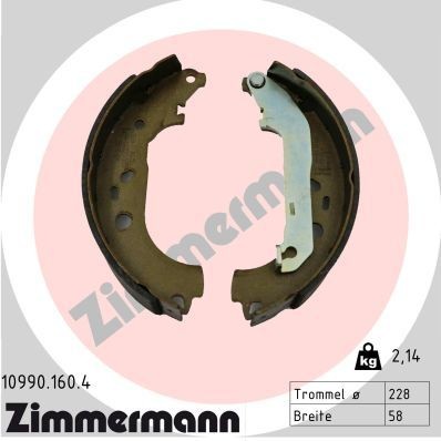 Jeu de mâchoires de frein ZIMMERMANN 10990.160.4 ZIMMERMANN 10990.160.4: Kit mâchoires de frein Ford TRANSIT CONNECT 2019