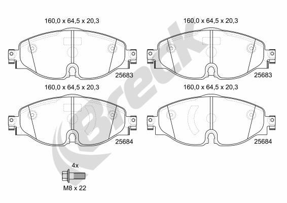 BRECK Plaquettes de frein 25683 00 701 10 BRECK Freins, plaquettes de freins SKODA 25683 00 701 10