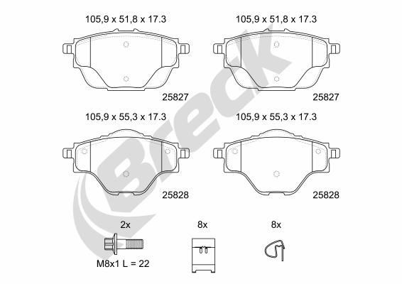 BRECK Jarrupalat, levyjarru 25827 00 704 00 OPEL Jarrupalasarja BRECK 25827 00 704 00