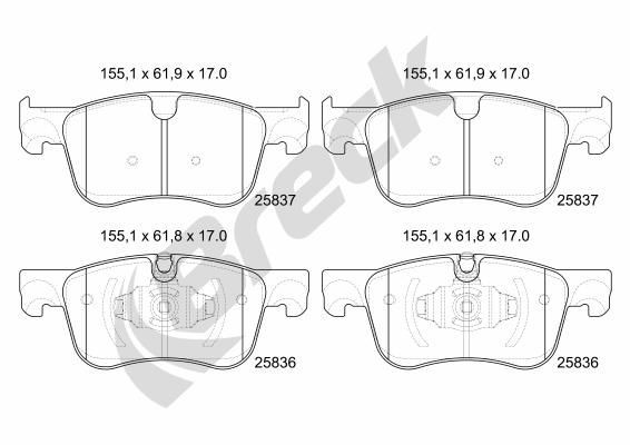 BRECK Brake pad set 25836 00 701 00 25836 00 701 00 BRECK brake pads PEUGEOT 406