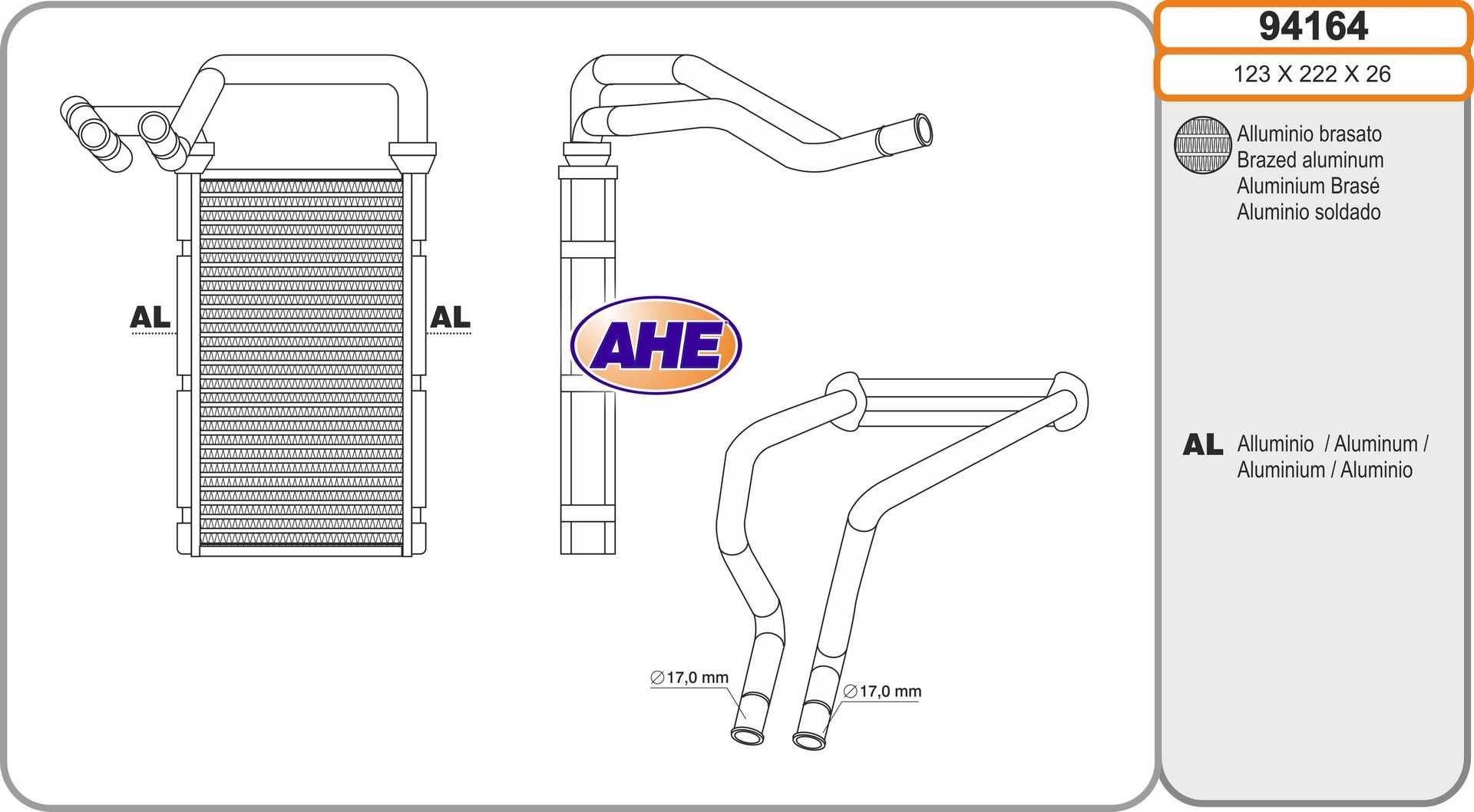 AHE Permutador de calor, aquecimento do habitáculo 94164 AHE Radiador do ar quente MINI 94164