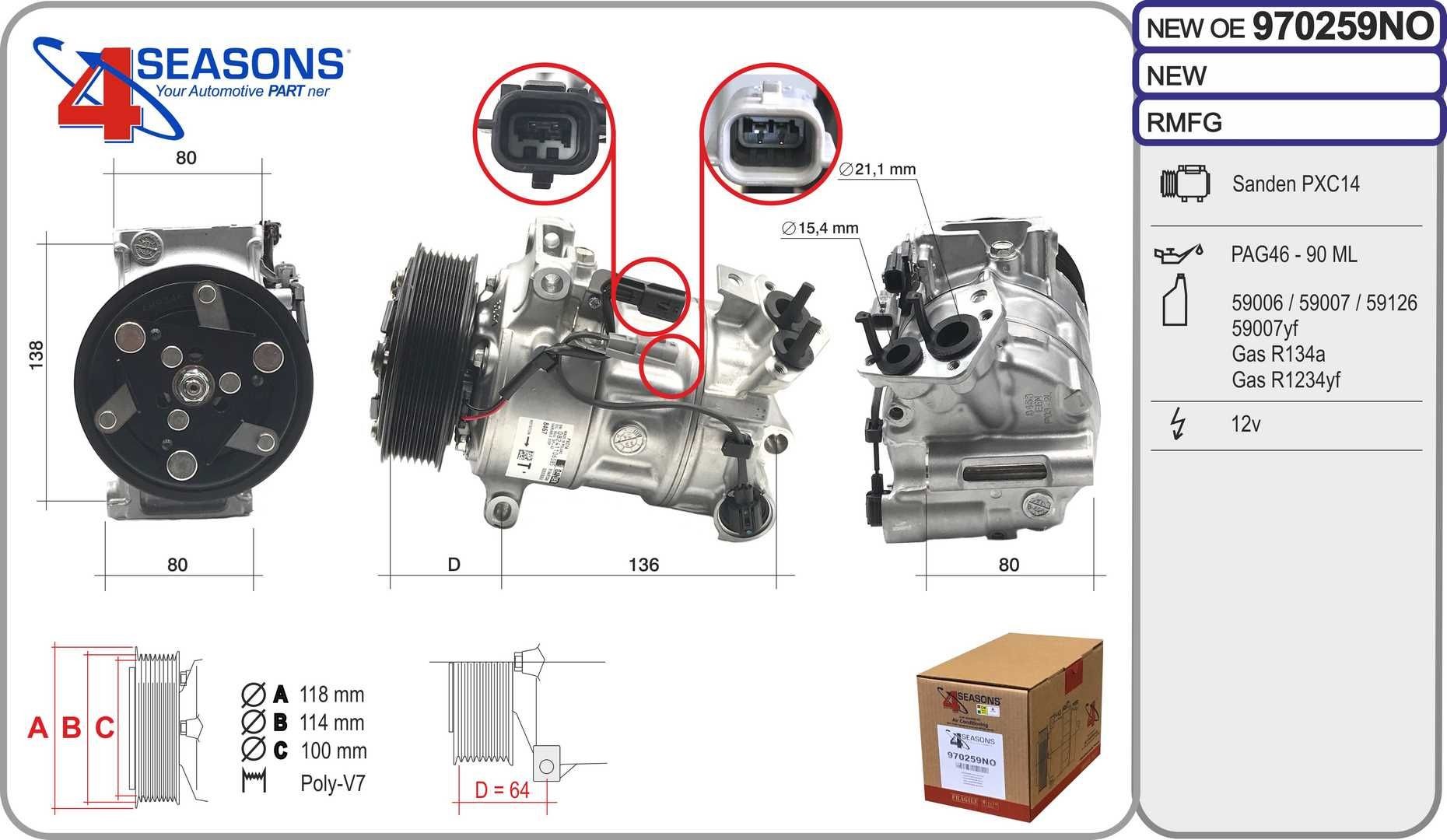 AHE Compressor, ar condicionado 970259NO Compressor de ar condicionado AHE Volkswagen TIGUAN 970259NO