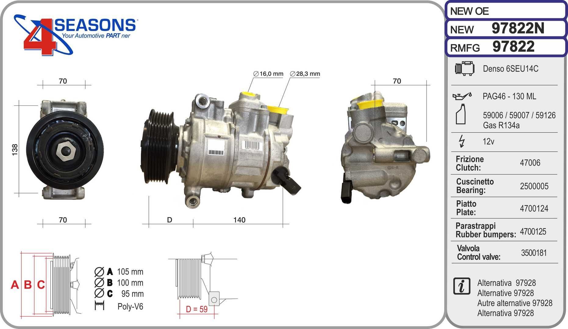 AHE Compressor, ar condicionado 97822N Compressor de climatização AHE TIGUAN 97822N baratos