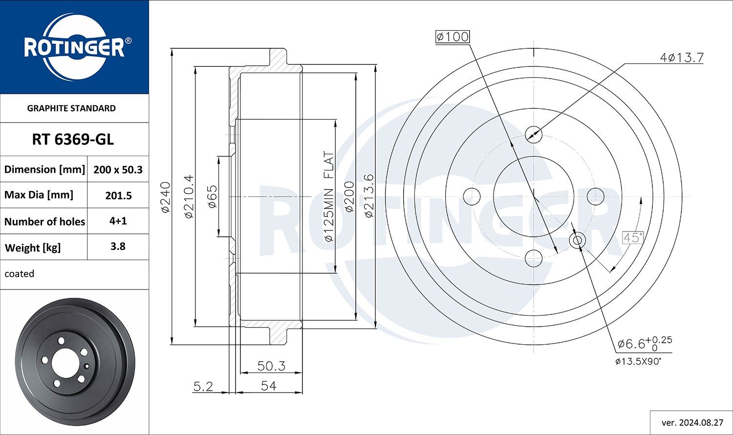 ROTINGER Tambour de frein RT 6369-GL ROTINGER Frein à tambour LANCIA RT 6369-GL