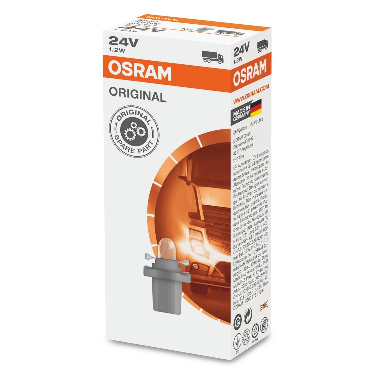 Glödlampa, instrumentbelysning OSRAM 2741MF OSRAM ORIGINAL LINE 2741MF: Instrumentbräda Toyota PRIUS 2008