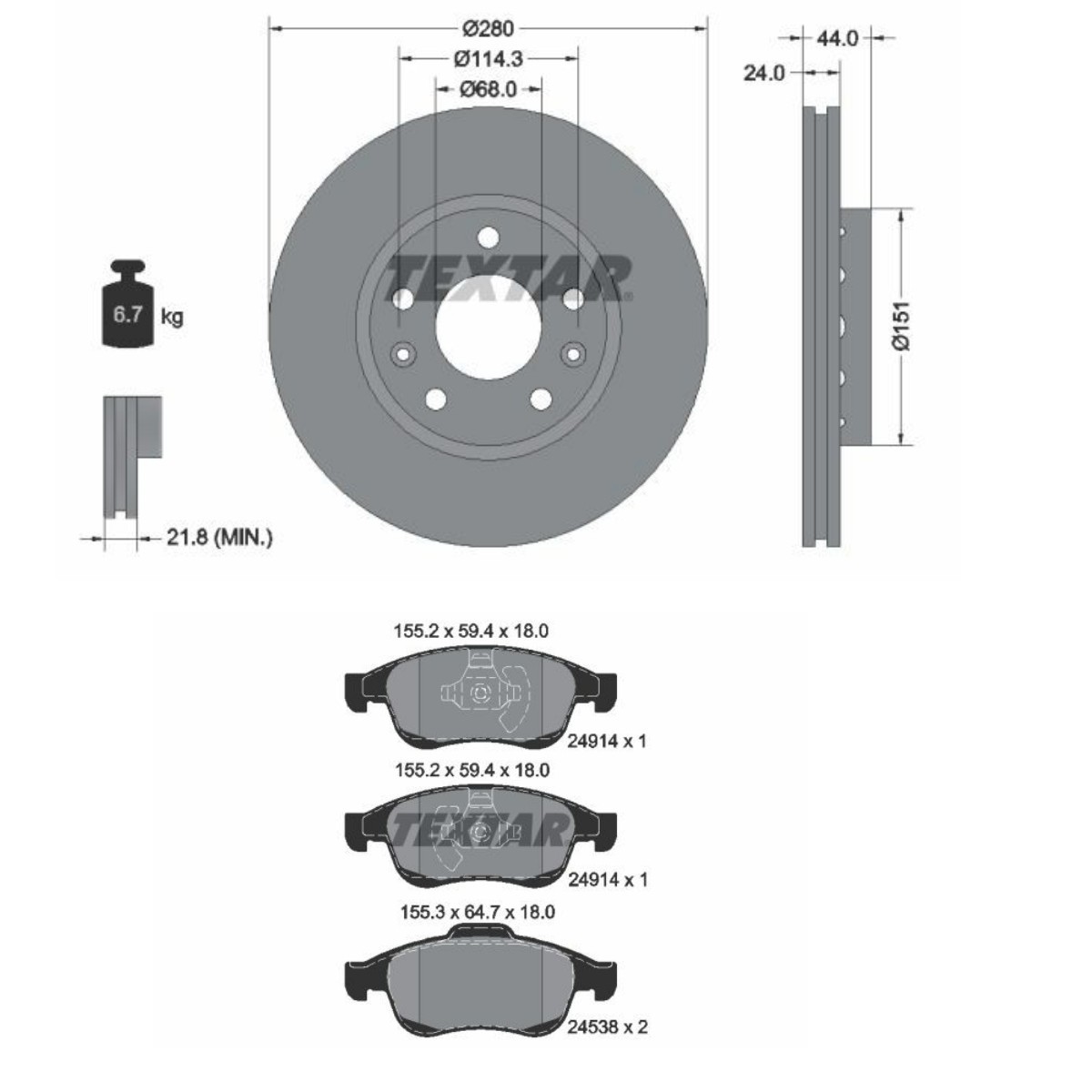 TEXTAR Kit de travões TXR3405N0002 preço Kit de pastilhas de travão e disco DACIA TXR3405N0002 TEXTAR