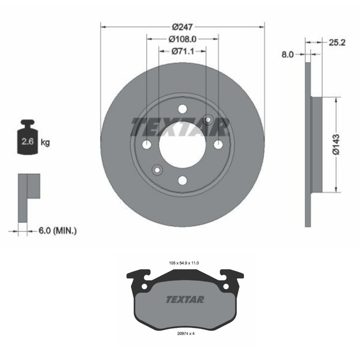 Disques et plaquettes de freins TEXTAR TXR3405N0007 TEXTAR PRO TXR3405N0007 Disque et plaquette PEUGEOT 206 2020
