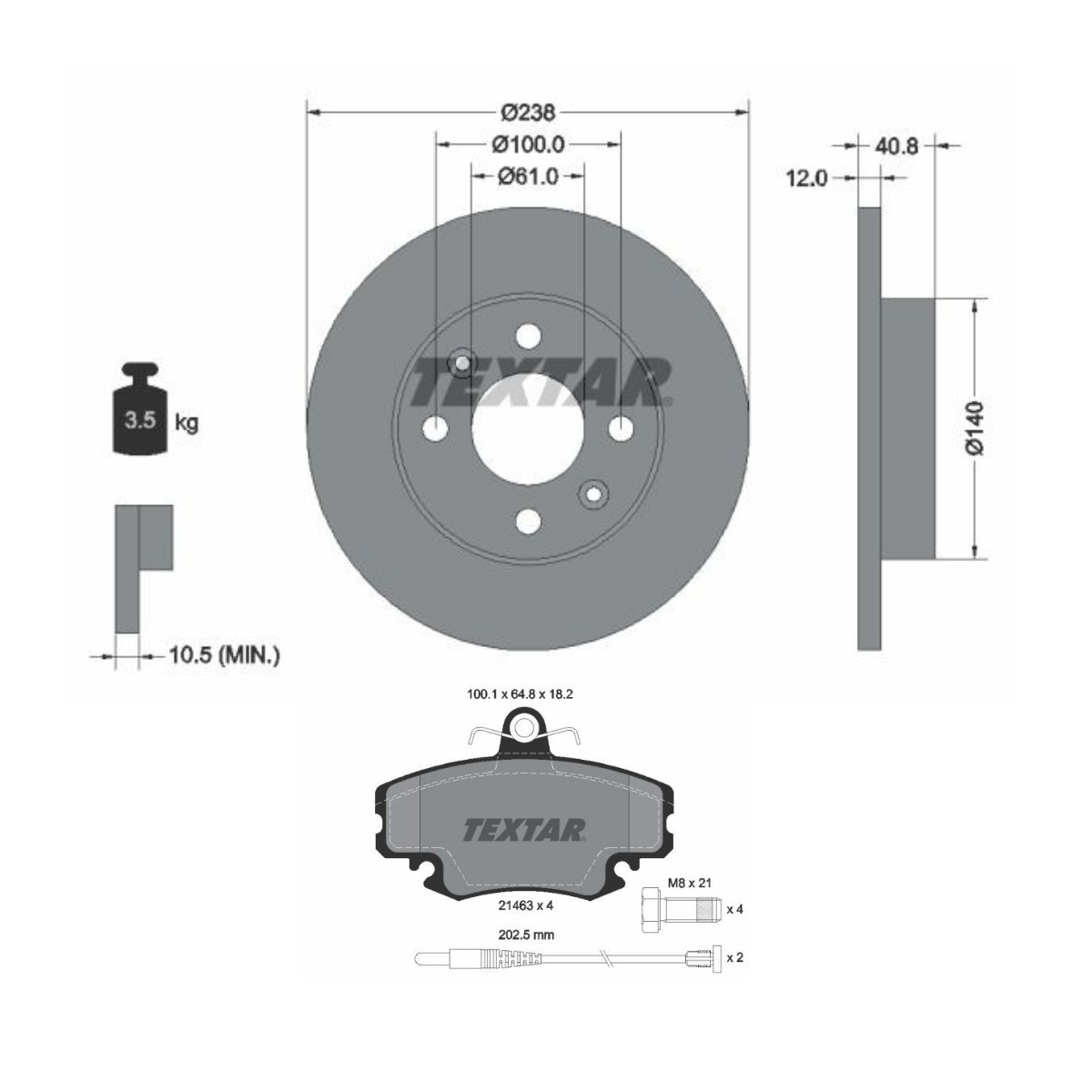 Kit de travões TEXTAR TXR3405N0012 TEXTAR PRO TXR3405N0012: Kit travões Dacia SANDERO 2015