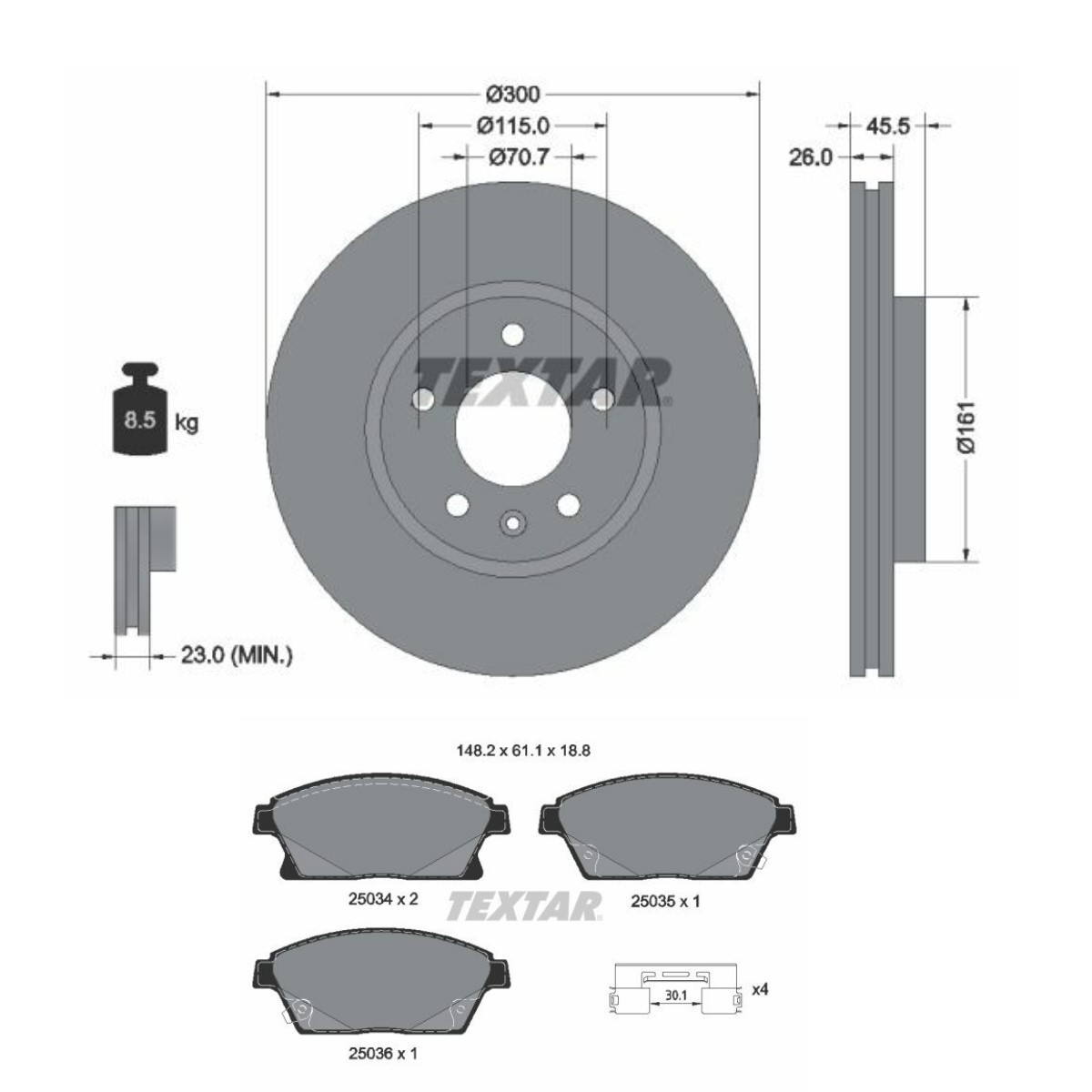 TEXTAR Σετ φρένων, δισκόφρενα TXR3405N0015 TEXTAR TXR3405N0015 Τακάκια και δισκόπλακες Chevrolet Cruze j305 γνήσια τιμες