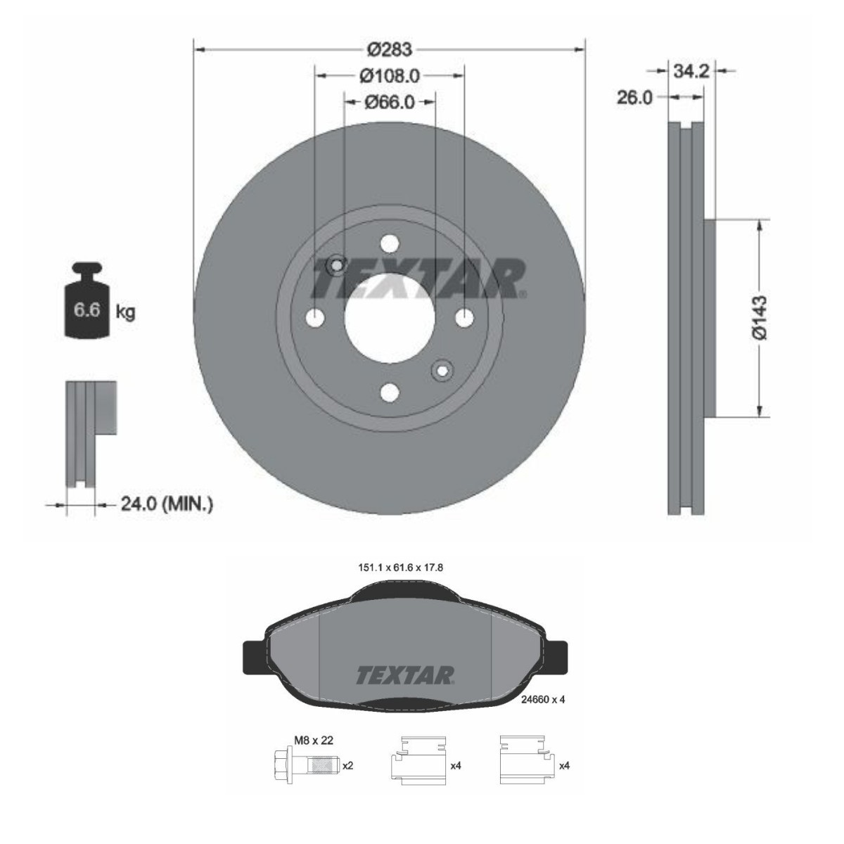 Bremžu komplekts, Disku bremzes TEXTAR TXR3405N0018 TEXTAR PRO TXR3405N0018 Bremžu komplekts PEUGEOT 3008 2009