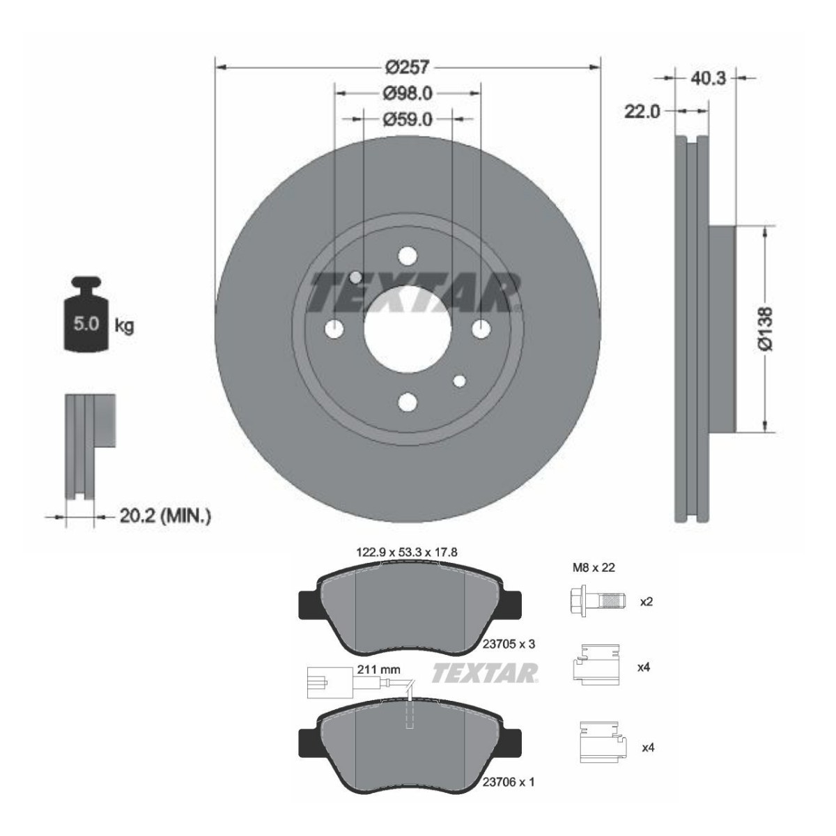 TEXTAR Disques et plaquettes de freins TXR3405N0019 TEXTAR TXR3405N0019 Kit de freinage Delta III (844) d'origine prix