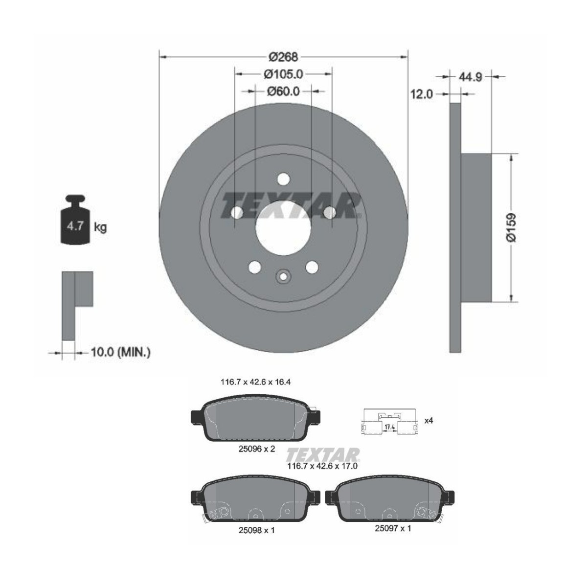 TEXTAR Remschijven en blokken TXR3405N0021 TEXTAR TXR3405N0021 Remblokken en -schijven Chevrolet Corvette Coupe prijs