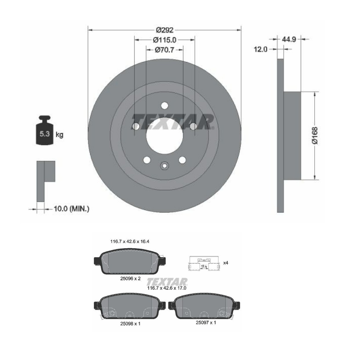 TEXTAR Bromssats, skivbroms TXR3405N0022 TEXTAR TXR3405N0022 Bromsskivor och bromsbelägg Chevrolet Lacetti J200 original