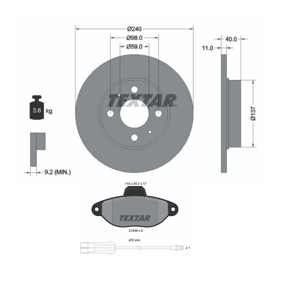 TEXTAR Disques et plaquettes de freins TXR3405N0024 TEXTAR TXR3405N0024 d'origine Kit de freins Lancia Phedra 179 coût