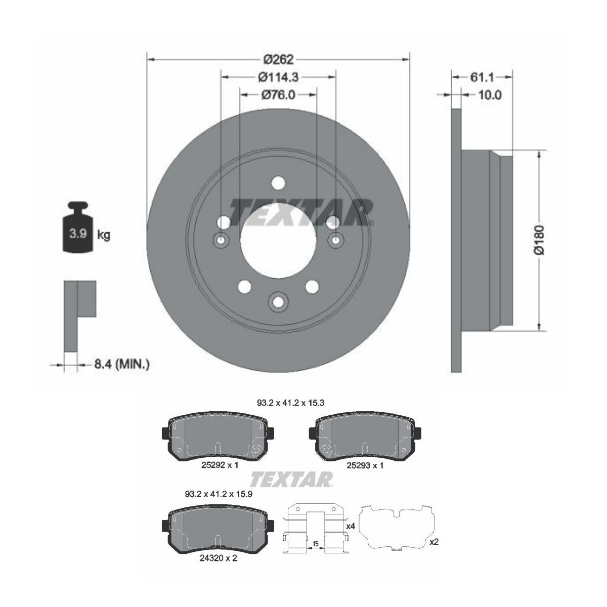 Σετ φρένων, δισκόφρενα TEXTAR TXR3405N0026 TEXTAR PRO TXR3405N0026 Σετ δισκόπλακες τακάκια HYUNDAI i30 2007