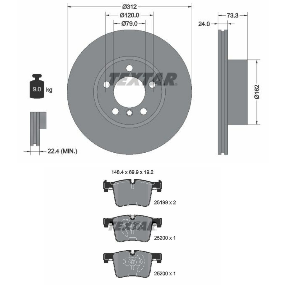 TEXTAR Σετ φρένων, δισκόφρενα TXR3405N0042 Τακάκια και δισκόπλακες TEXTAR BMW X5 PRO+ TXR3405N0042
