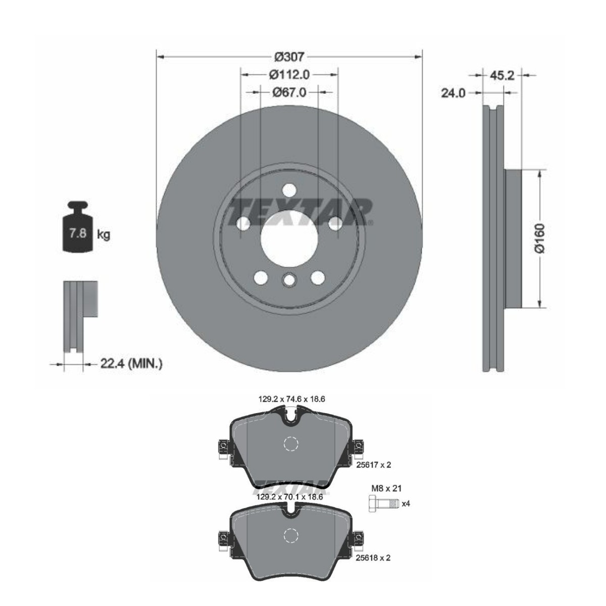 TEXTAR Bremsscheiben und -beläge TXR3405N0046 TXR3405N0046 TEXTAR Mini F56 Bremsen Set Preis