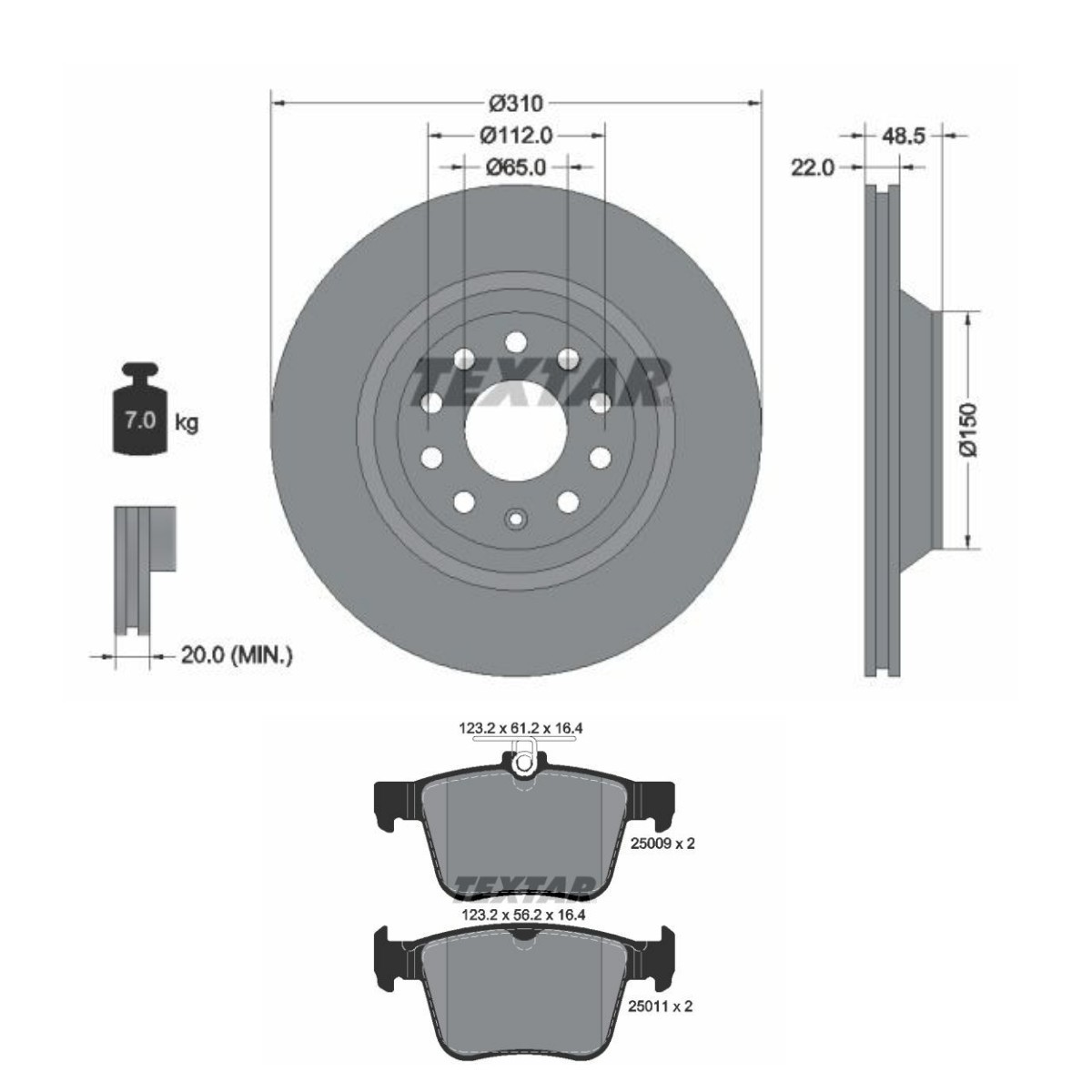 TEXTAR Bremseskiver og -klosser TXR3405N0047 TXR3405N0047 Bremseskiver og klosser VW TIGUAN TEXTAR