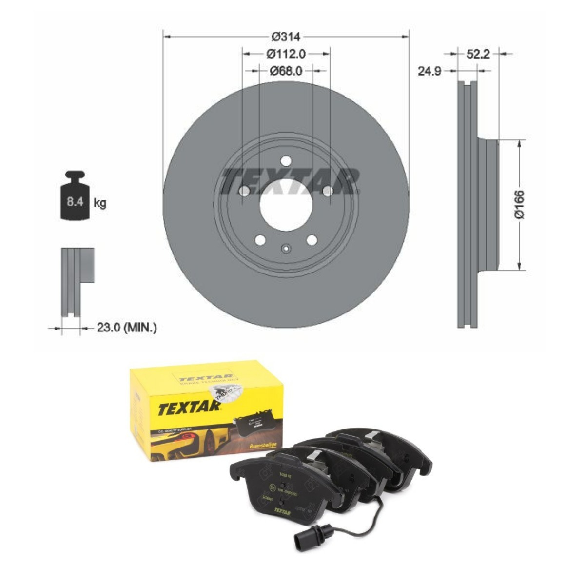 Disques et plaquettes de freins TEXTAR TXR3405N0048 TEXTAR TXR3405N0048 Kit gros frein AUDI A5 2010