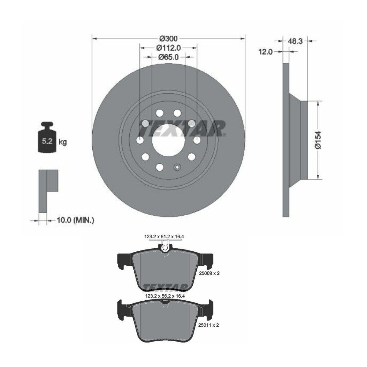 Disques et plaquettes de freins TEXTAR TXR3405N0050 TEXTAR PRO TXR3405N0050: Kit de freins Volkswagen PASSAT 2022