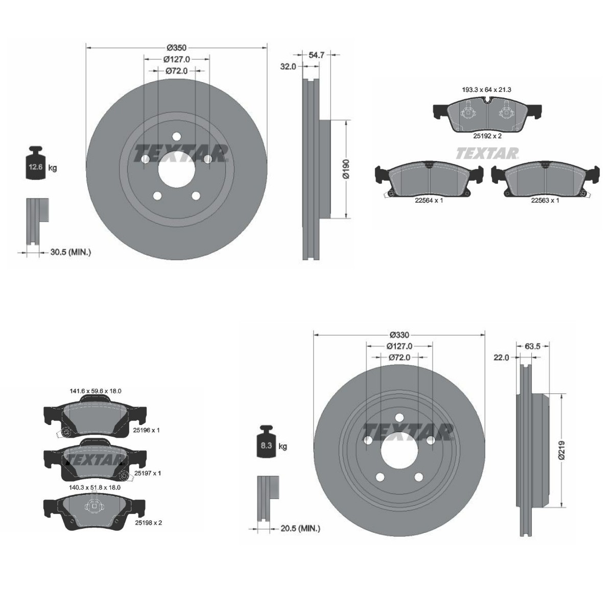 TEXTAR Disques et plaquettes de freins TXR3405FR002 TXR3405FR002 Kit de freins JEEP GRAND CHEROKEE TEXTAR