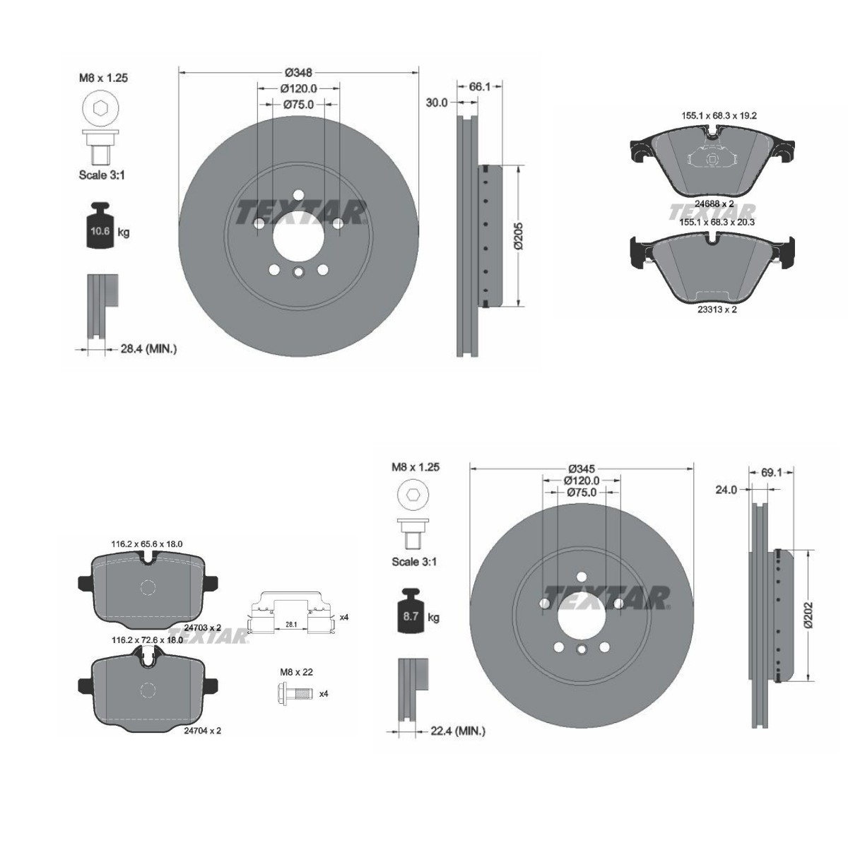 TEXTAR Bromssats, skivbroms TXR3405FR004 TXR3405FR004 Bromsskivor och bromsbelägg TEXTAR MERCEDES-BENZ VITO