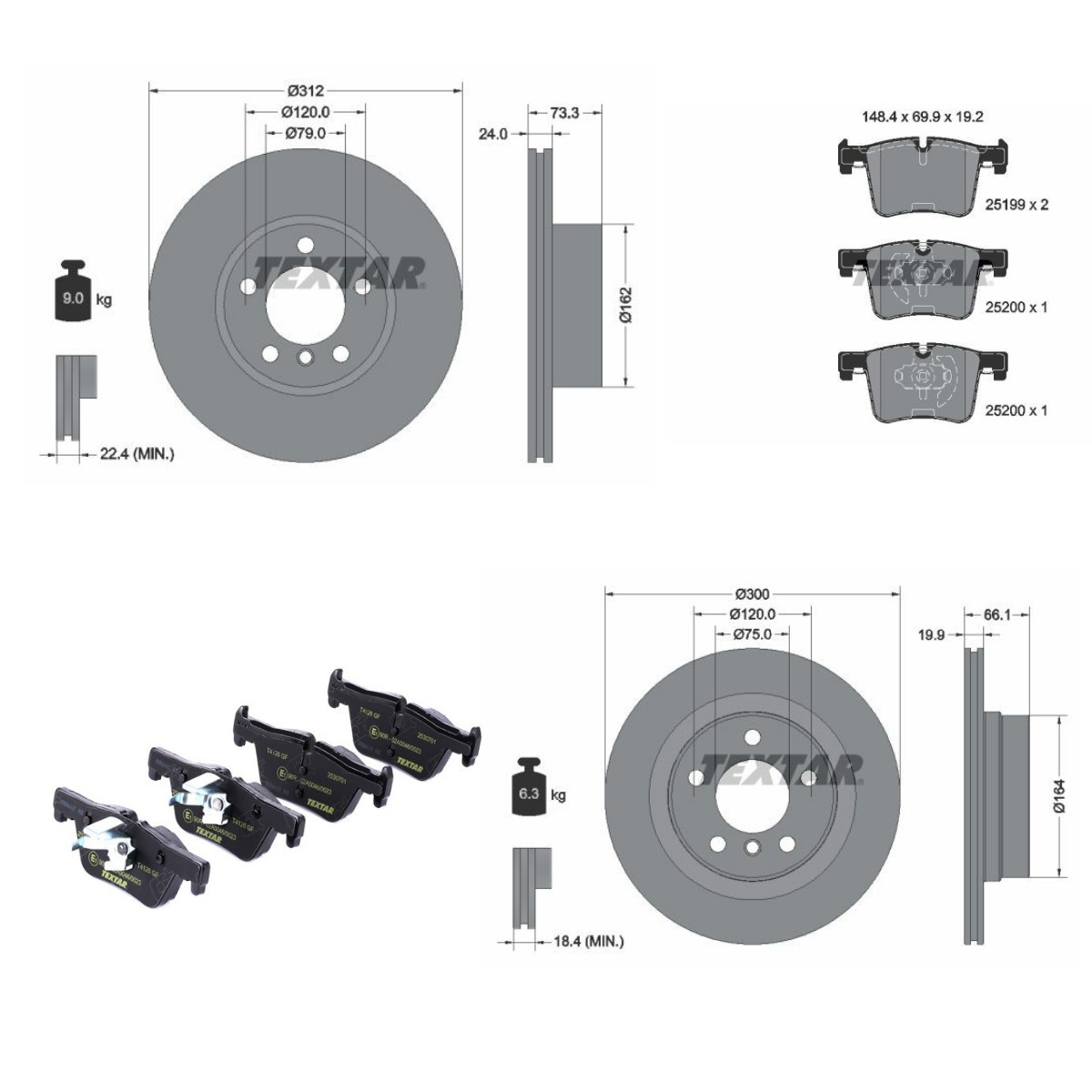 TEXTAR Bromssats, skivbroms TXR3405FR006 TXR3405FR006 TEXTAR bromssats Mercedes VITO