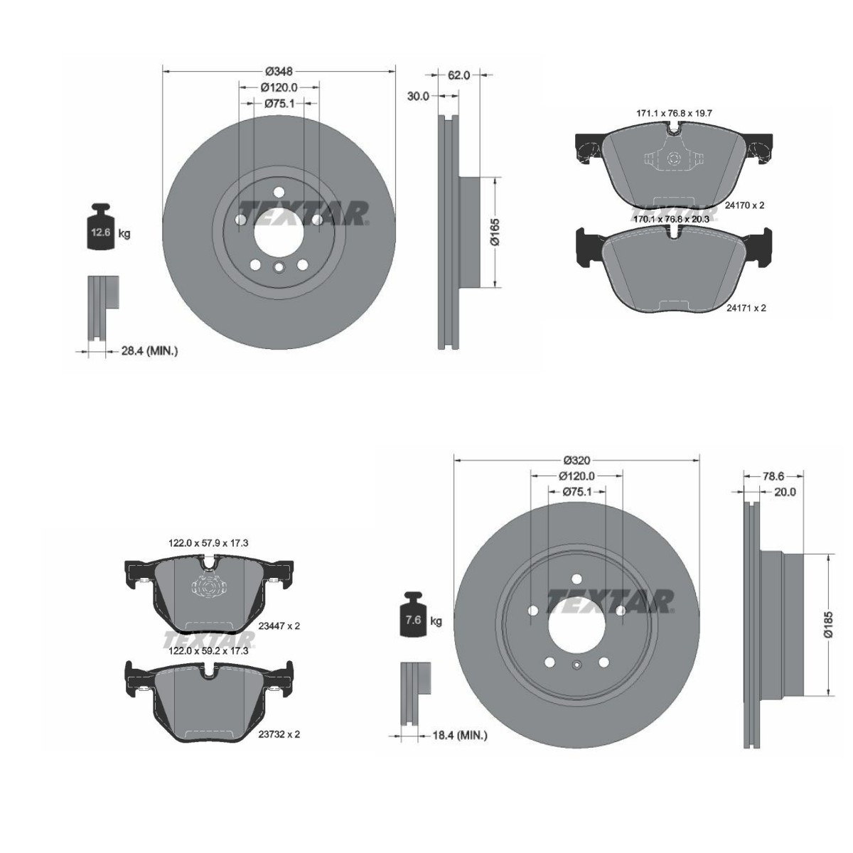 TEXTAR Bromssats, skivbroms TXR3405FR007 TXR3405FR007 TEXTAR Bromsbelägg och bromsskivor Chevrolet