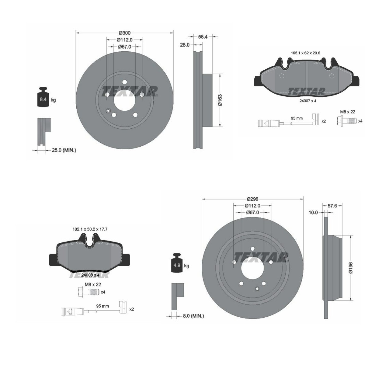 TEXTAR Disques et plaquettes de freins TXR3405FR008 TXR3405FR008 PRO Kit disque et plaquette de frein MERCEDES-BENZ VITO TEXTAR