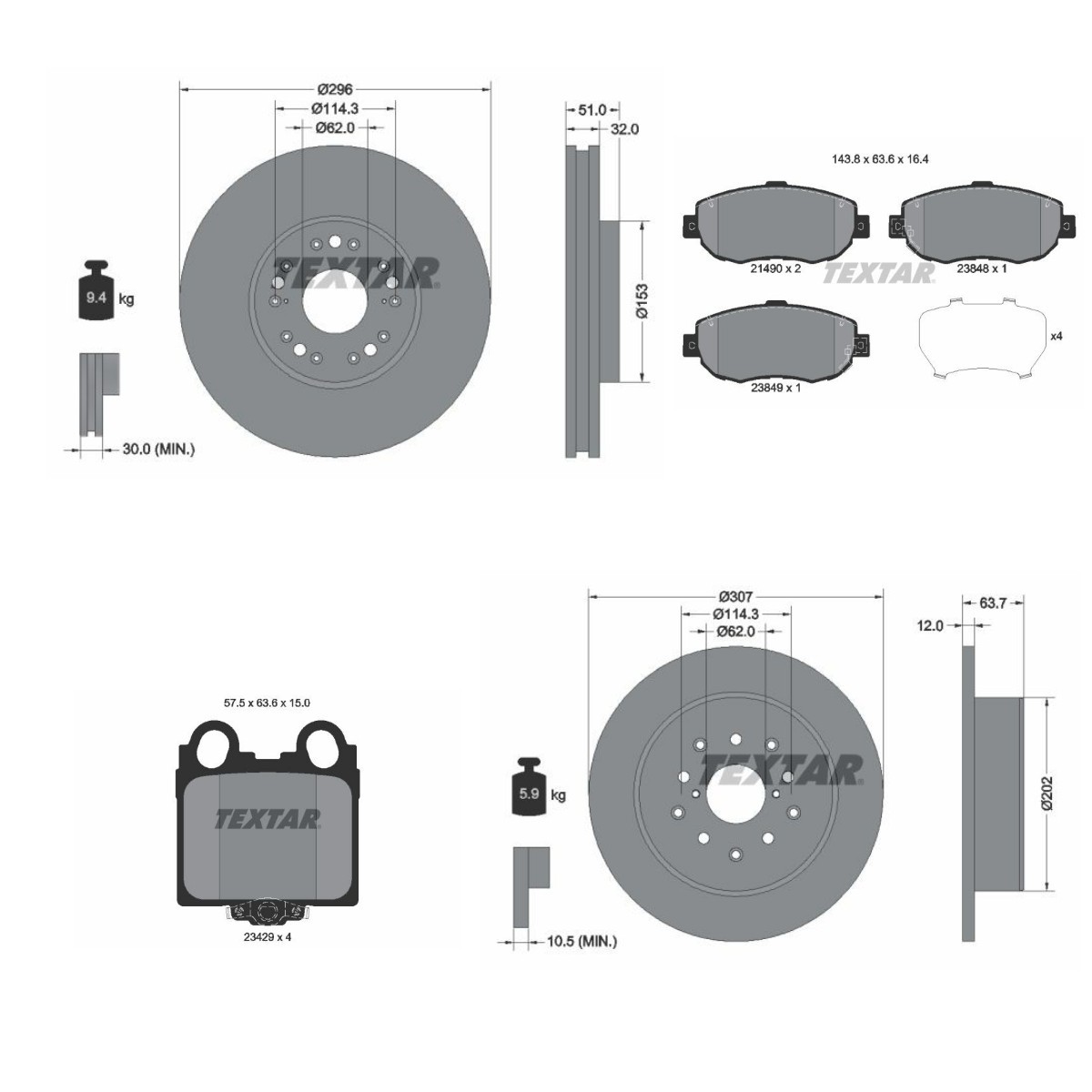 TEXTAR Disques et plaquettes de freins TXR3405FR009 Jeep GRAND CHEROKEE Kit de freinage TEXTAR PRO TXR3405FR009