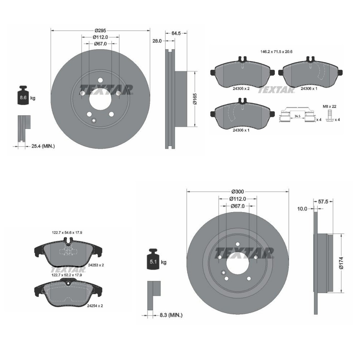 TEXTAR Bromssats, skivbroms TXR3405FR012 CHEVROLET bromsskivor och bromsbelägg TEXTAR TXR3405FR012