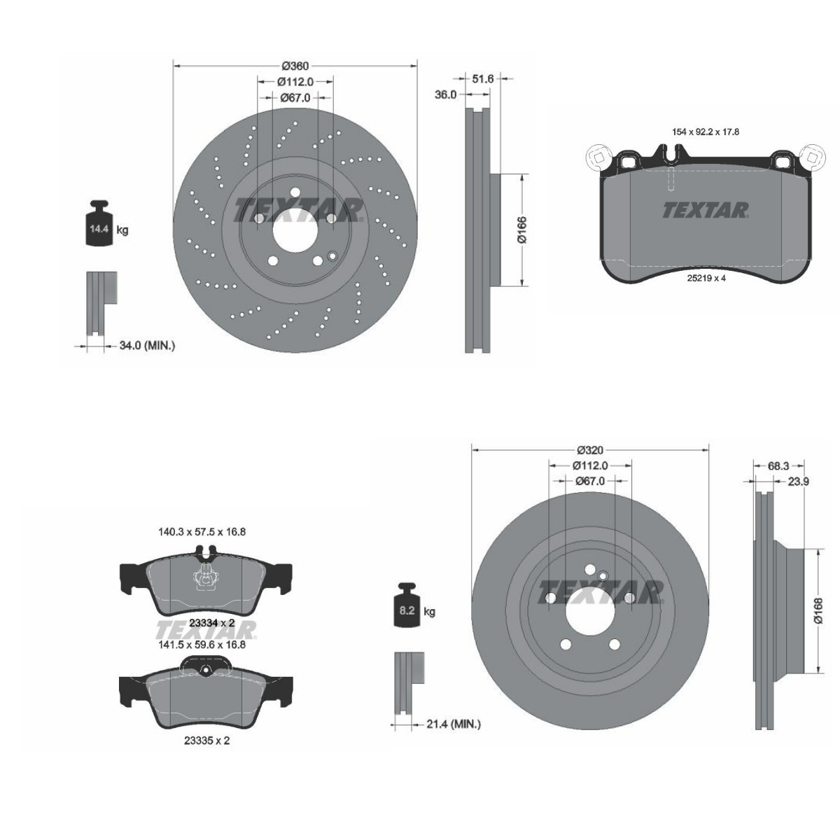 Pidurikomplekt, ketaspidur TEXTAR TXR3405FR013 TEXTAR PRO+ TXR3405FR013: Pidurikomplekt Mercedes CLS 2021
