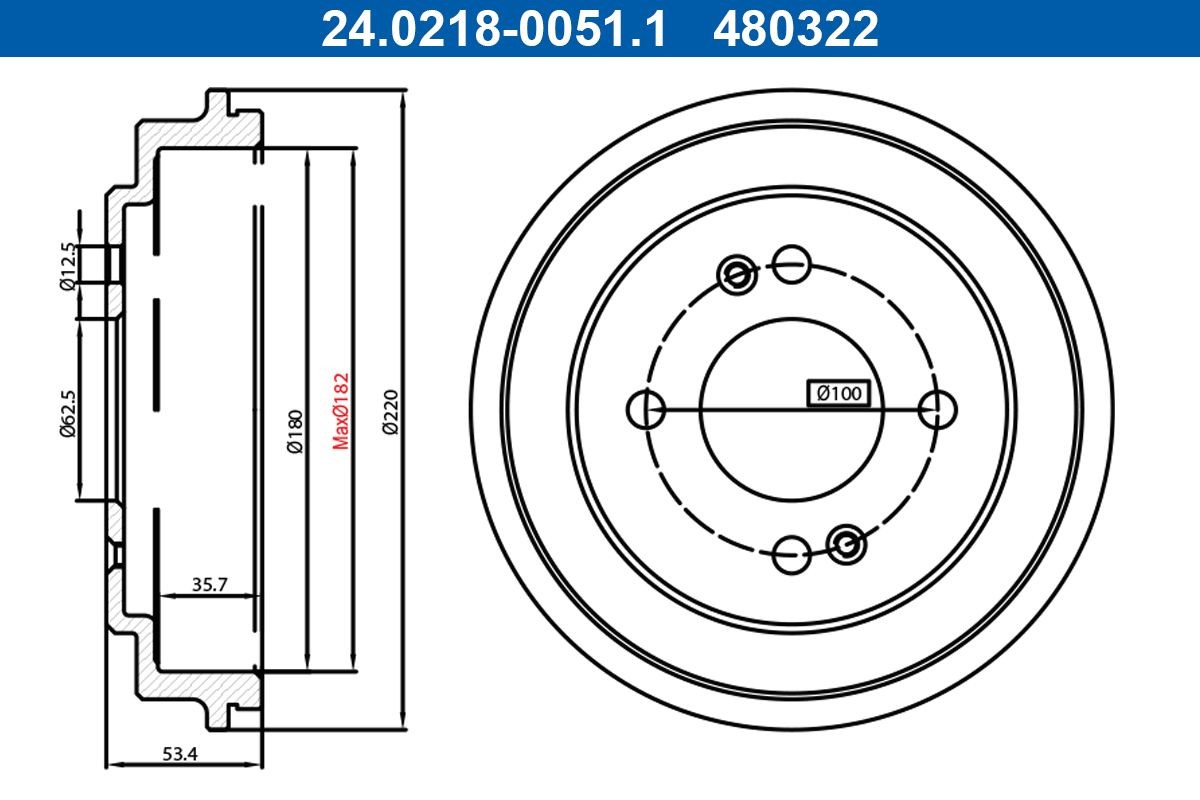 Bremsetromle ATE 24.0218-0051.1 ATE 24.0218-0051.1 Bremsetromler foran og bag Kia PICANTO 2006