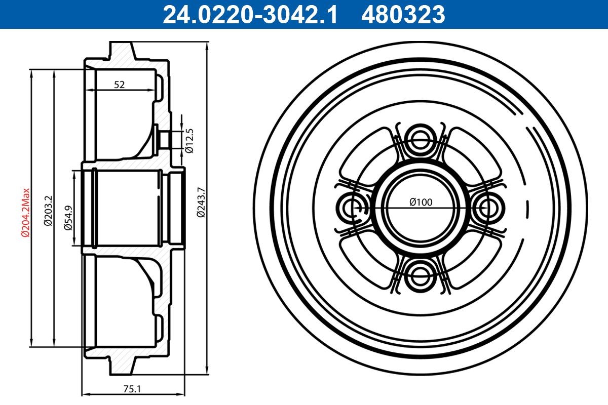 Bremstrommel ATE 24.0220-3042.1 ATE 24.0220-3042.1 Bremstrommeln NISSAN NOTE 2018 Kosten