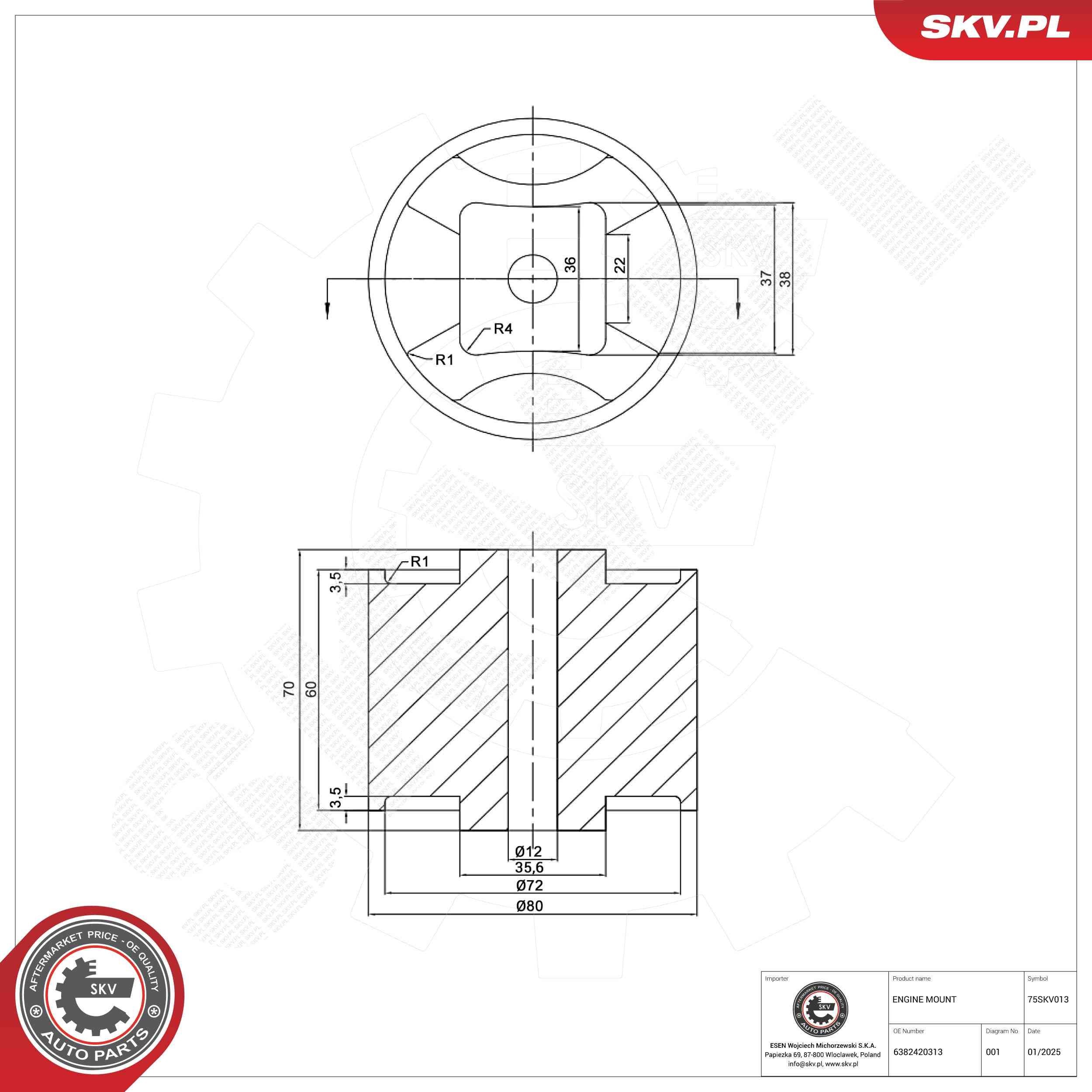 ESEN SKV Motorkudde 75SKV013 Mercedes W638 Minibuss Motorfäste ESEN SKV 75SKV013