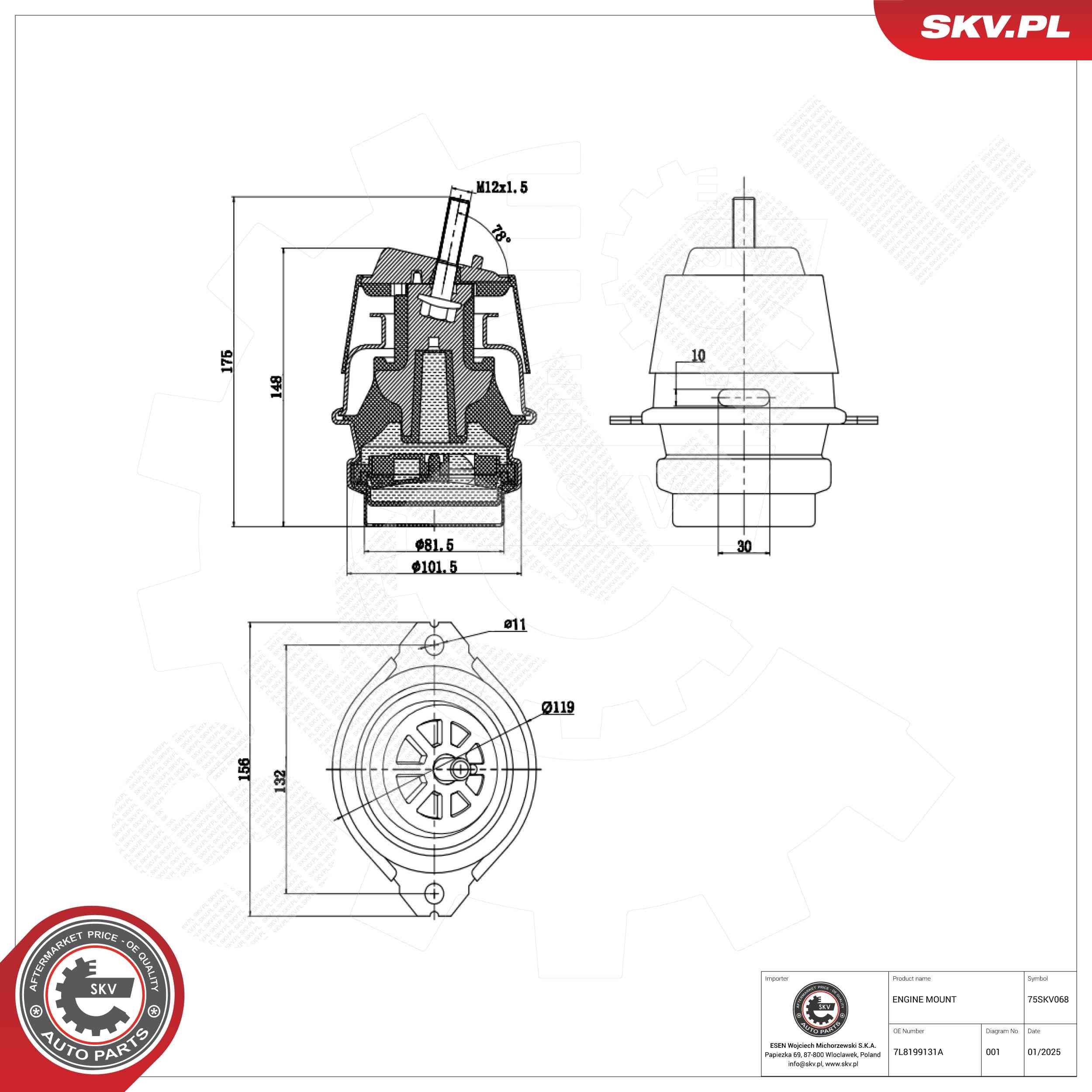 ESEN SKV Motorfeste 75SKV068 Motor lagring ESEN SKV Audi COUPE 75SKV068