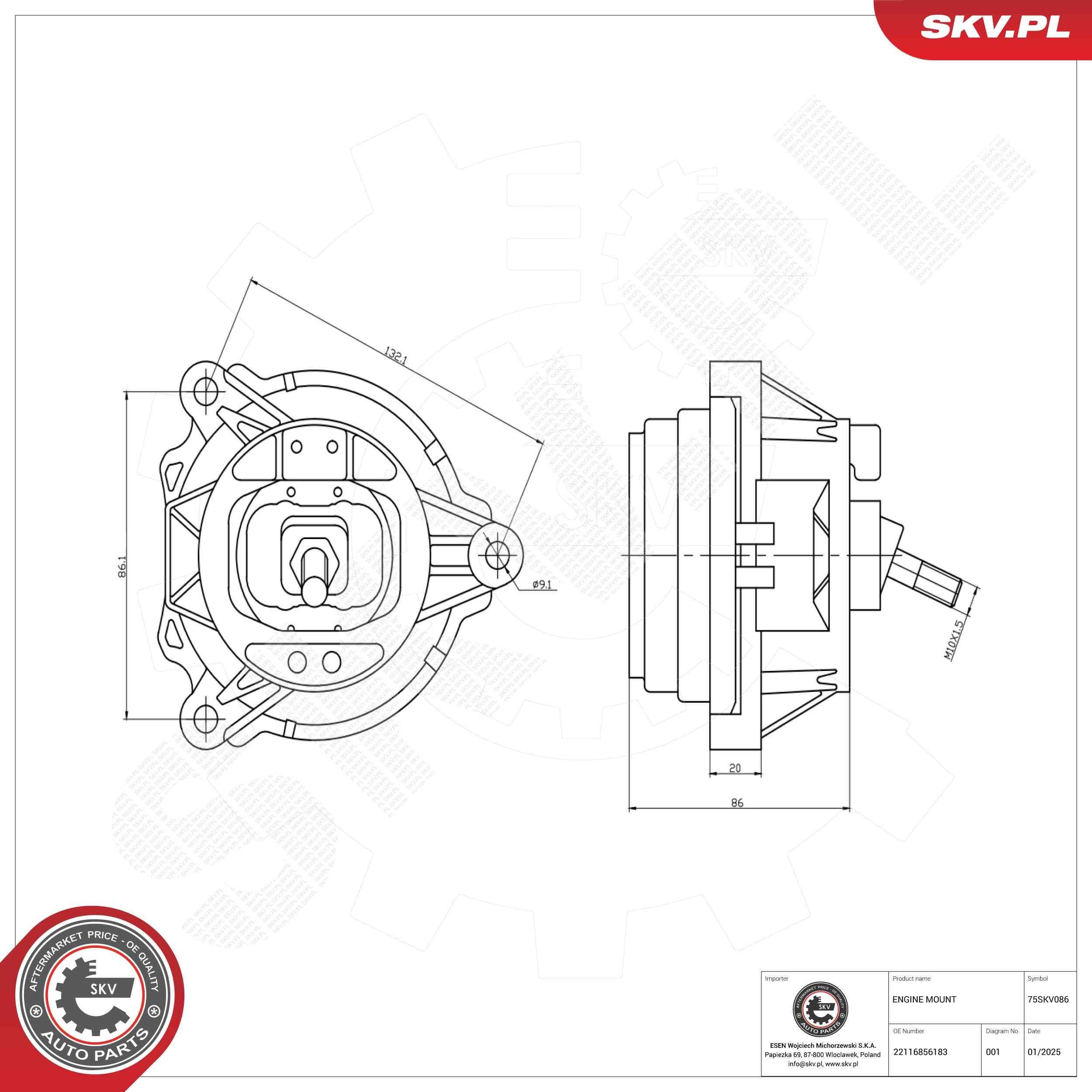 ESEN SKV Motorophæng 75SKV086 Motorophæng ESEN SKV BMW X3 75SKV086