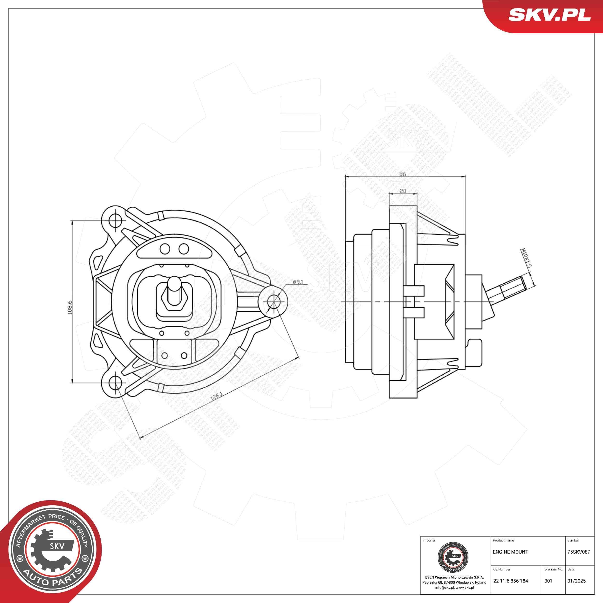 ESEN SKV Motorkudde 75SKV087 BMW X4 F26 Motorfäste ESEN SKV 75SKV087