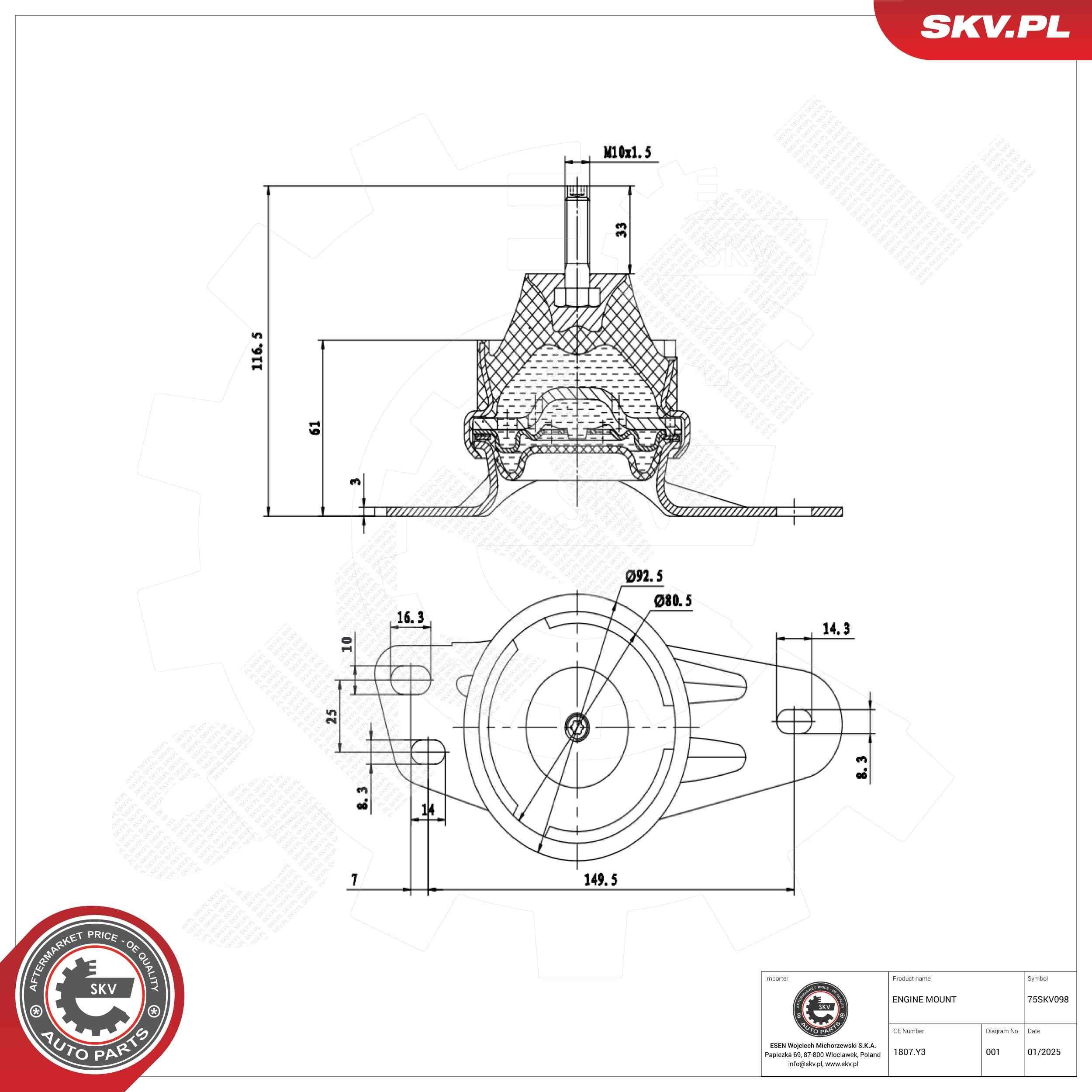 ESEN SKV Support moteur 75SKV098 75SKV098 Silent bloc moteur PEUGEOT 1007 ESEN SKV