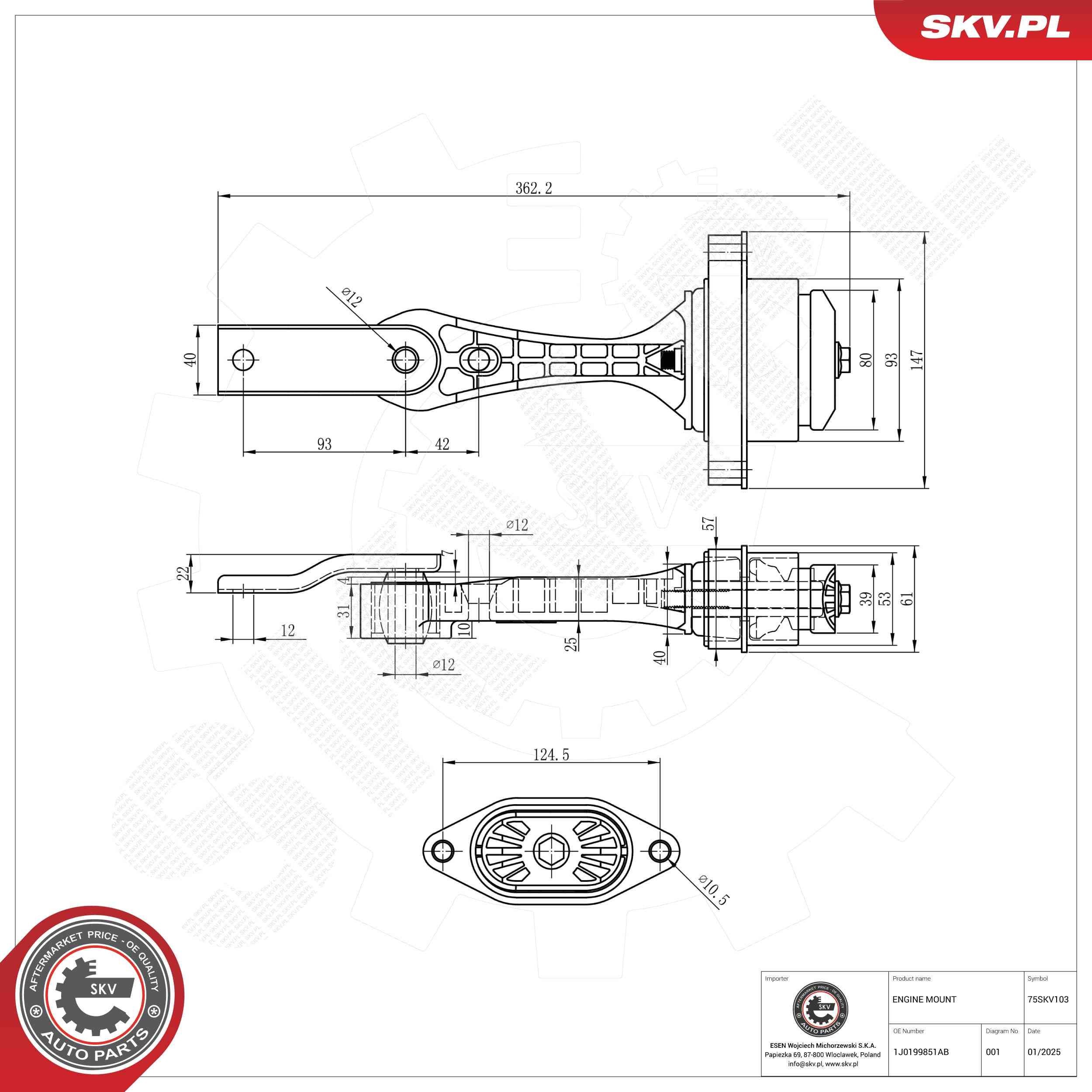 ESEN SKV Moottorin tuki 75SKV103 75SKV103 ESEN SKV Moottorin tukikumit AUDI Q5
