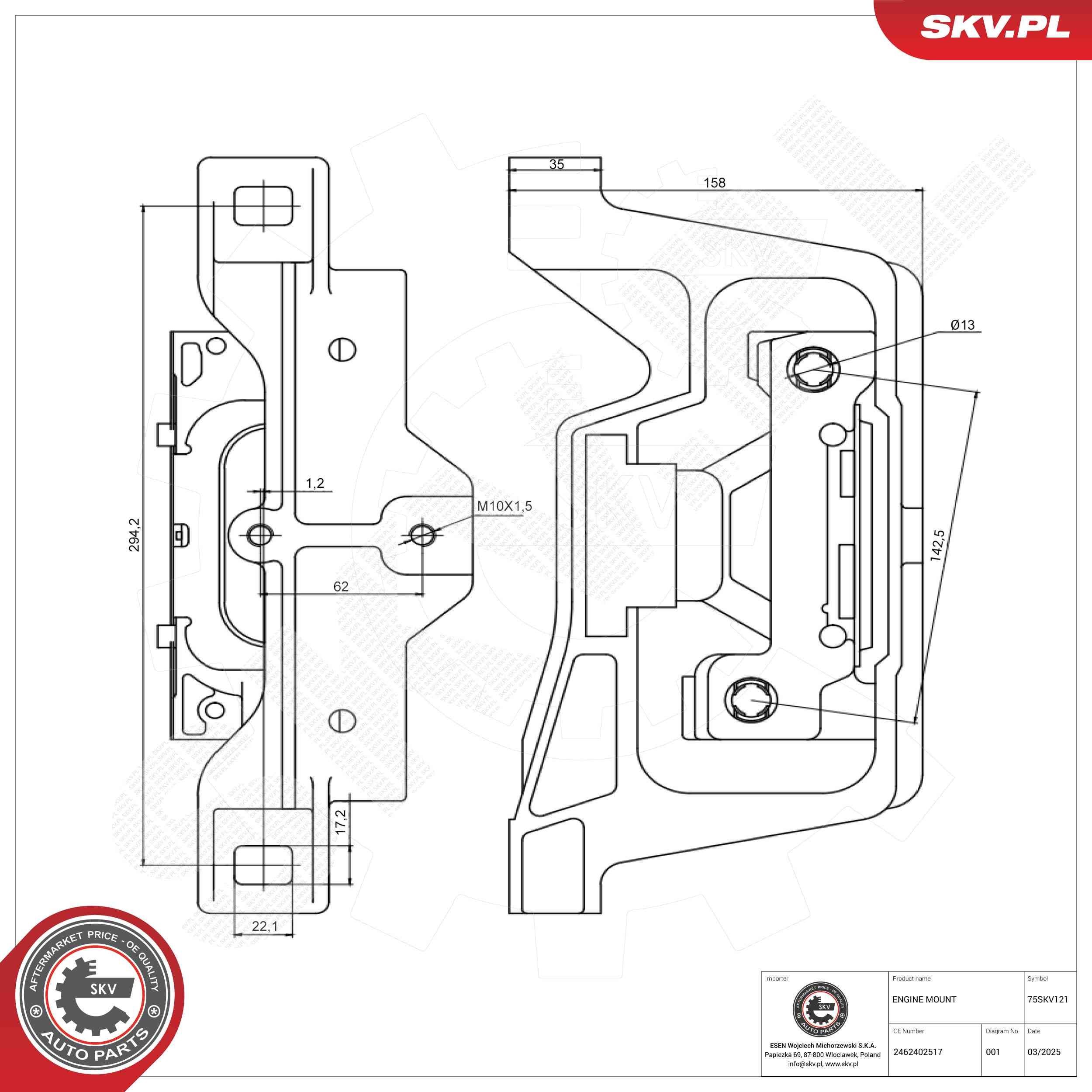ESEN SKV Motorkudde 75SKV121 75SKV121 ESEN SKV motorkudde MERCEDES-BENZ GLA