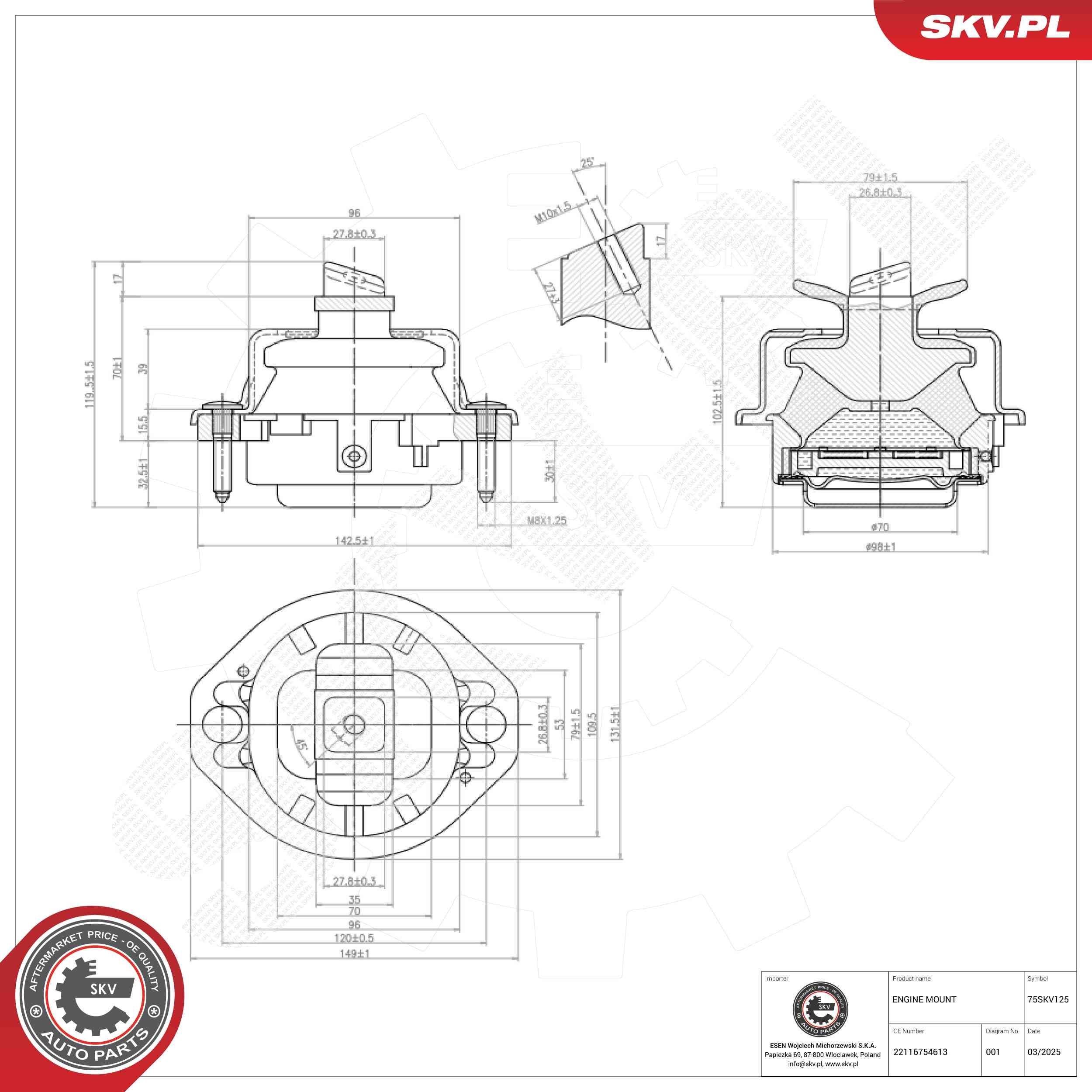 ESEN SKV Ulożenie motora 75SKV125 Silentblok motora ESEN SKV BMW X5 75SKV125