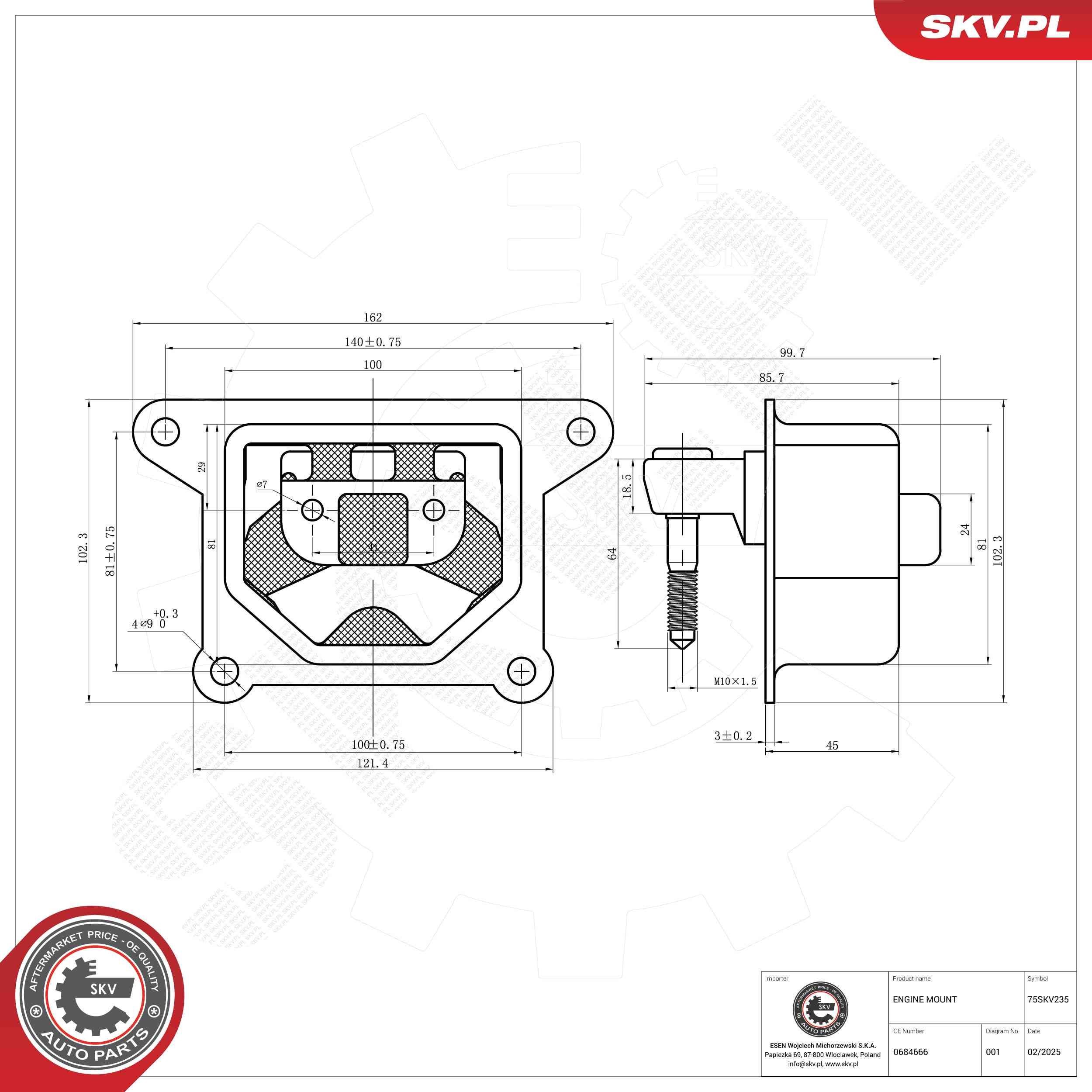 ESEN SKV Έδραση, κινητήρας 75SKV235 75SKV235 Βάση κινητήρα OPEL TIGRA ESEN SKV